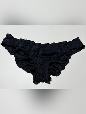 Womens Black Ruched Swimsuit Bikini Bottoms Ruffle Lettuce Trim - Size M